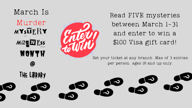 March.Murder.Madness.contest.website read five mysteries between march 1-31 and enter to win a $100 Visa gift card
